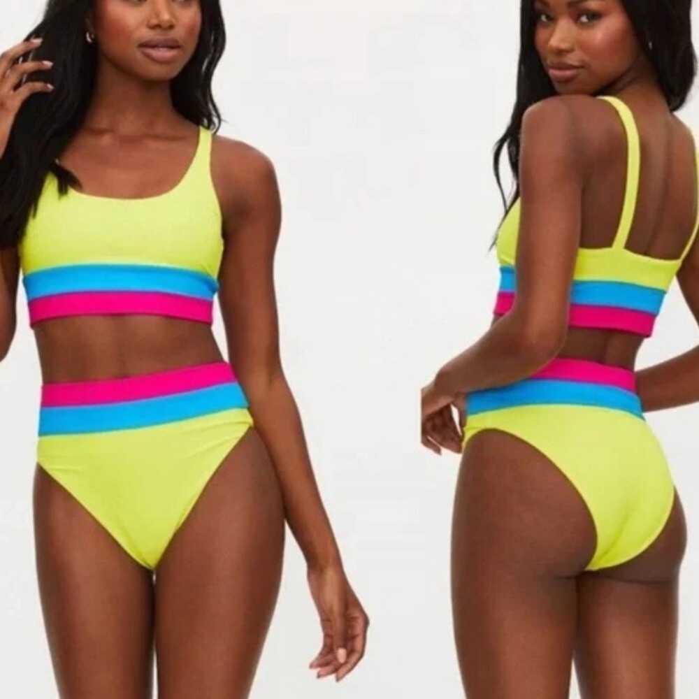 New! Beach Riot Heidi Retro Bright Color Block Ribbed Bikini Bottom 24870